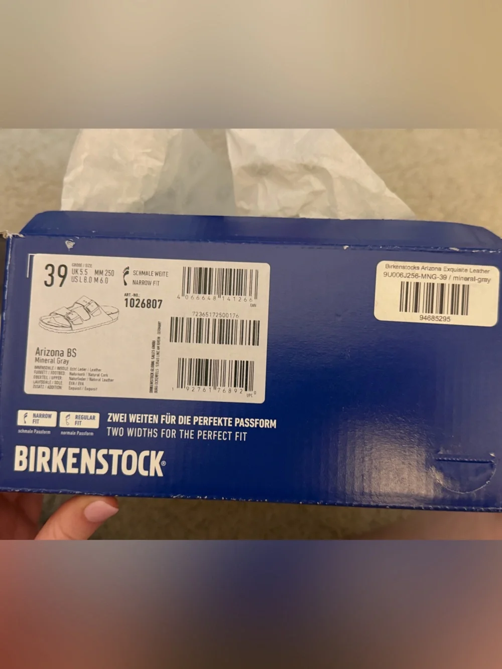 NIB Birkenstock Arizona Exquisite Leather Mineral Gray 39